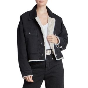 Isabel marant black denim jacket with fur